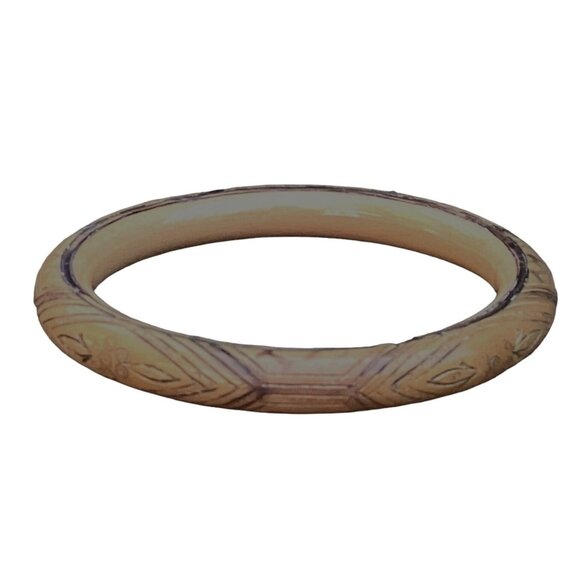 Unique Antique Engraved Amber Bangle Bracelet "Japanned" Gilded - Picture 8 of 11